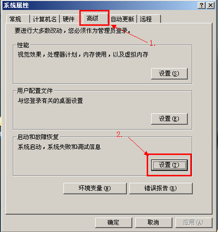 系统属性启动和故障恢复设置